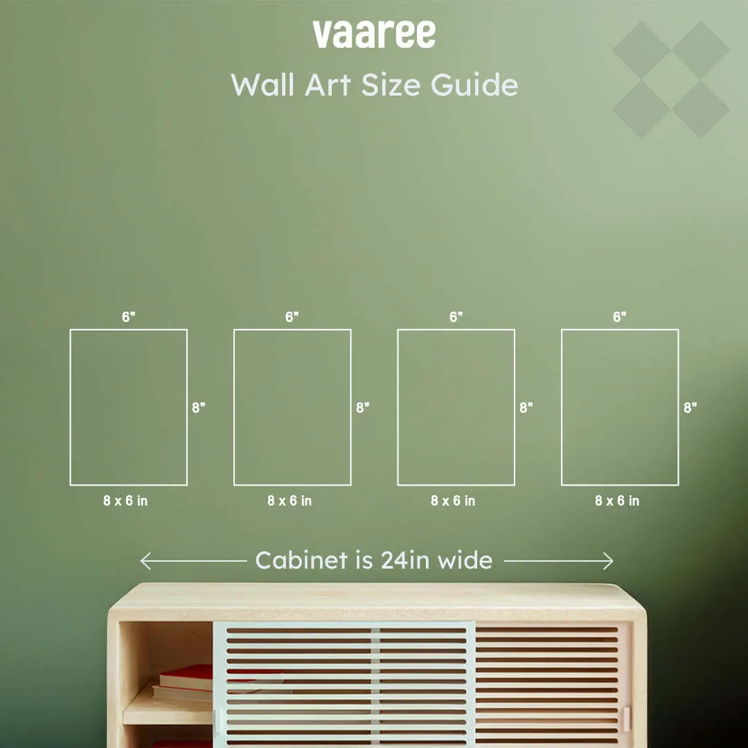 Four rectangular wall art pieces shown in a wall art size guide