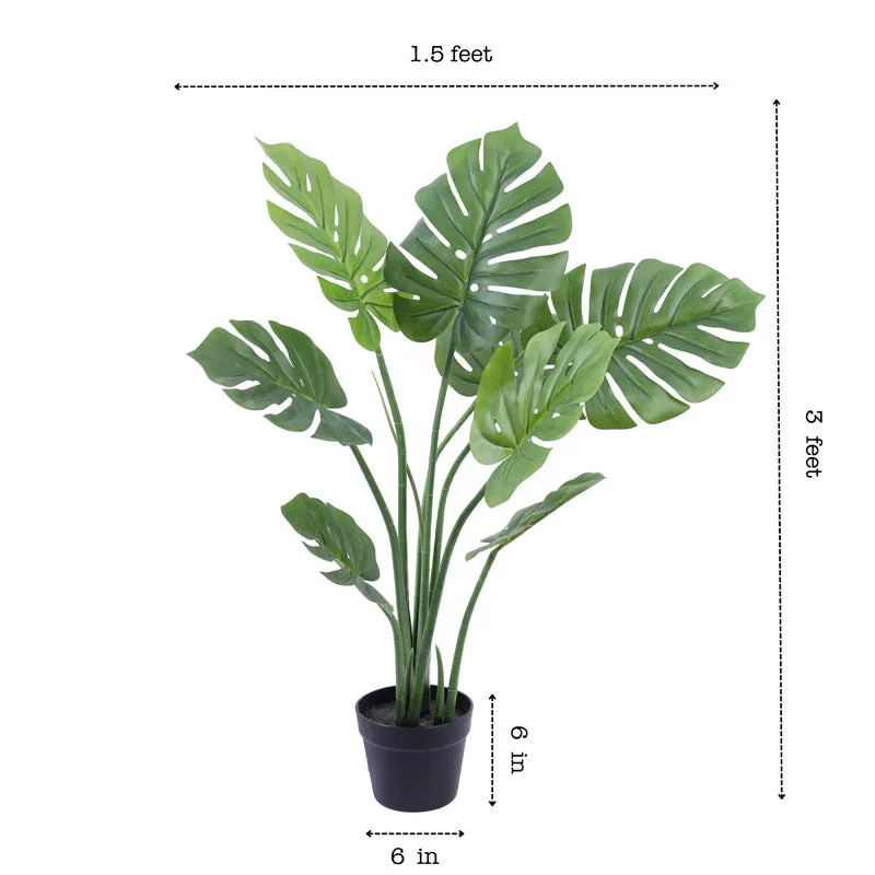 Artificial Realistic Monstera Plant With Black Plastic Pot - 3 Feet media 7