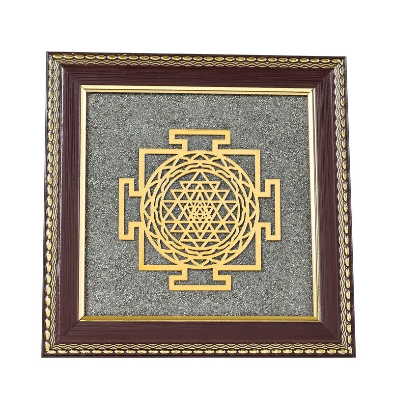 Sri Yantra Divine Pyrite & Wood Wall Art media 5