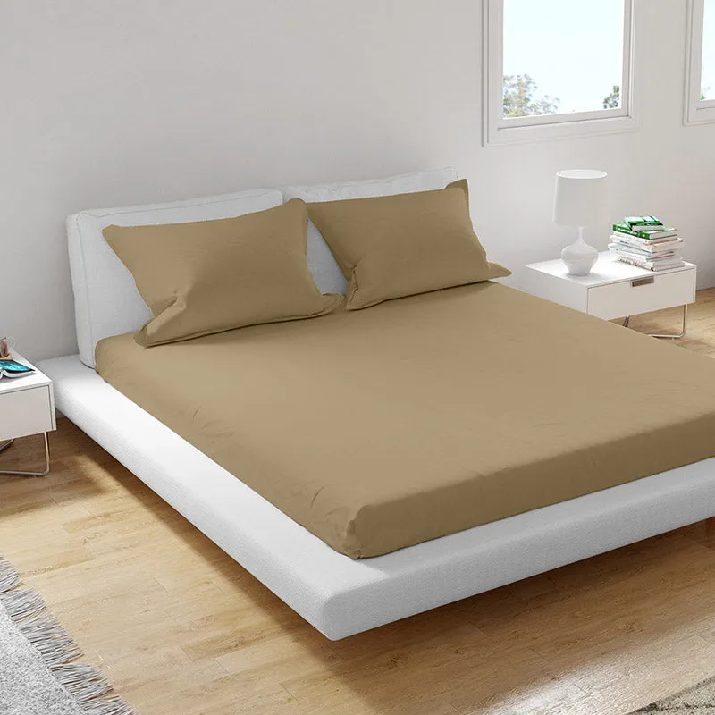 Solid Bliss Percale Solid Cotton Bedsheet (Beige) - 400 TC media 1