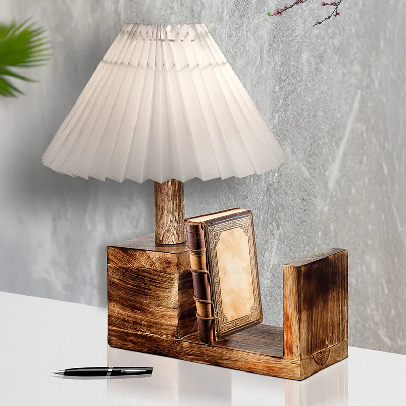 Sentry Pleated Fabric Table Lamp - White,Brown media 3