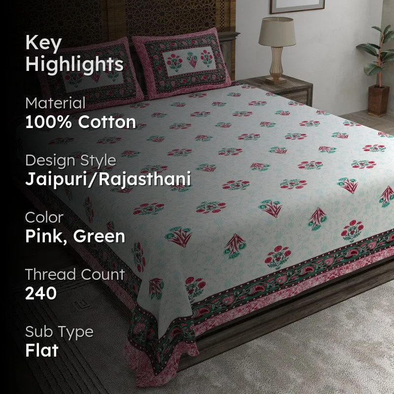 Desiis Cotton Bedsheet (Pink,Green) - 240 TC media 2