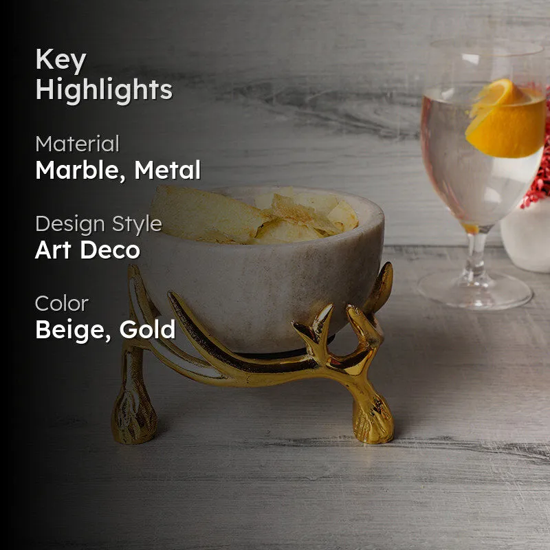 Carrara Cradle Marble Serving Bowl With Metal Stand (Beige) - 300 ML media 2