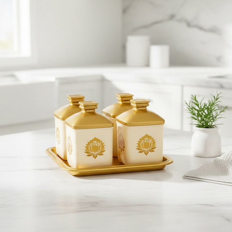 Flavor Nest Air Tight Condiment Jars (Gold/500 mL Each) - Five Piece Set