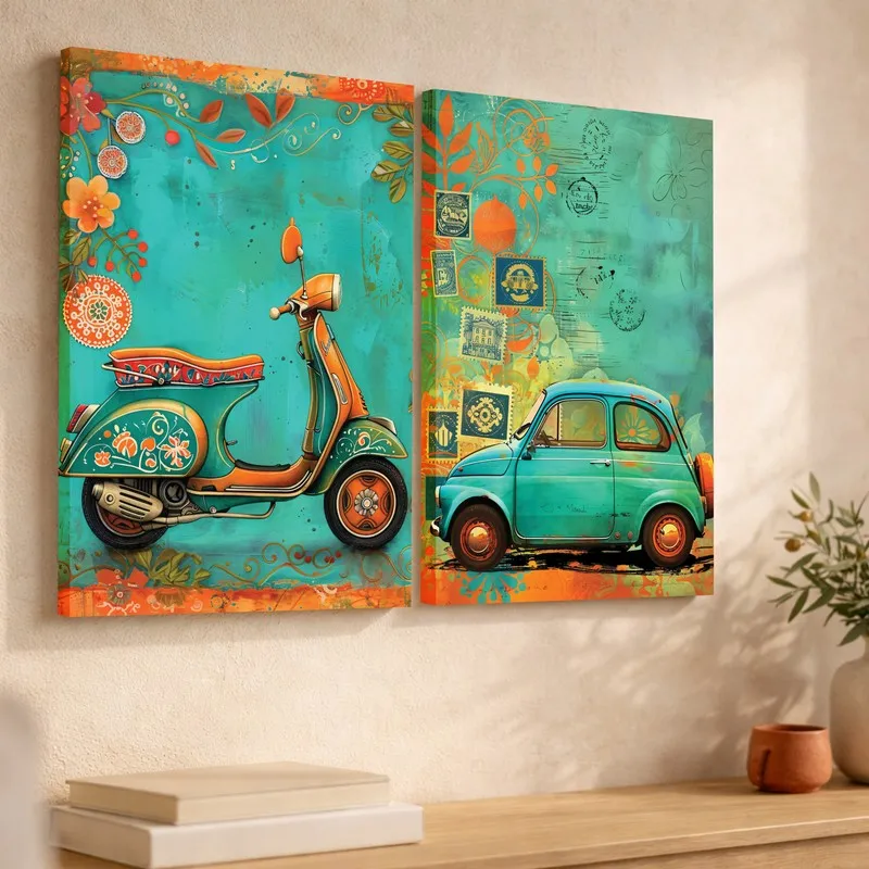 Vintage Ride Canvas Wall Art - Set of Two media 3