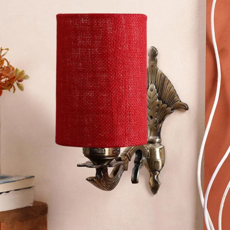 Magda Masique Cylindrical Fabric & Metal Wall Lamp - Maroon media 3
