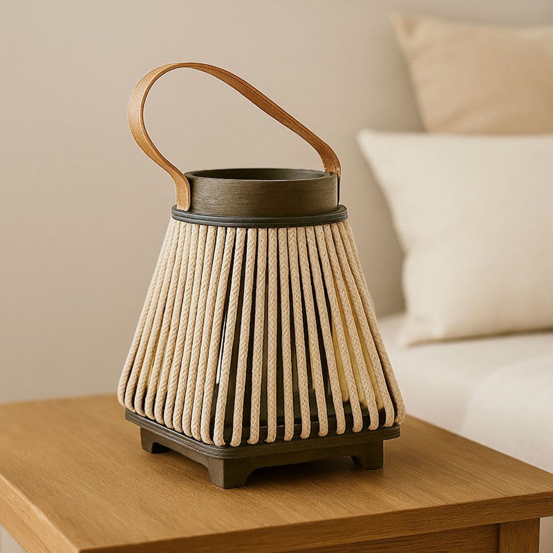 StriaGlow Bamboo Tea Light Candle Holder - Beige