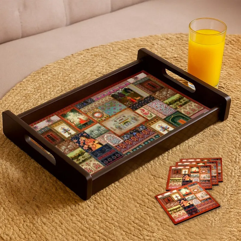 GrainGlow Serving Tray with 4 Coasters - Five Piece Set media 3