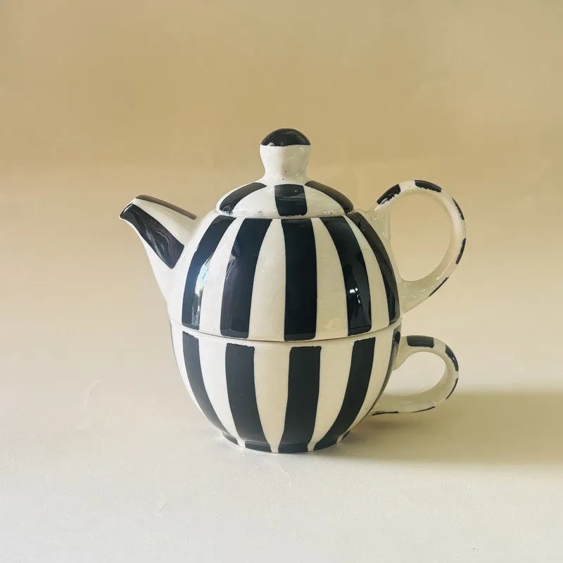 Striped Ceramic Tea Pot & Cup media 3