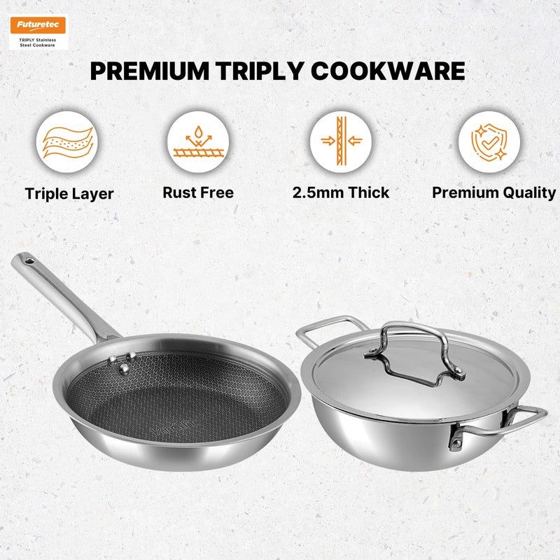 Kraft Sizzle Mate Kadhai and Frying Pan with Lid (2400 mL & 1600 mL) - Two Piece Set media 5