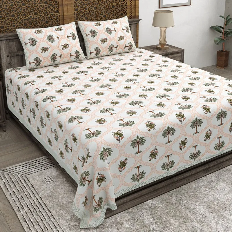 Desion Cotton Bedsheet (White,Green,Orange) - 240 TC media 1
