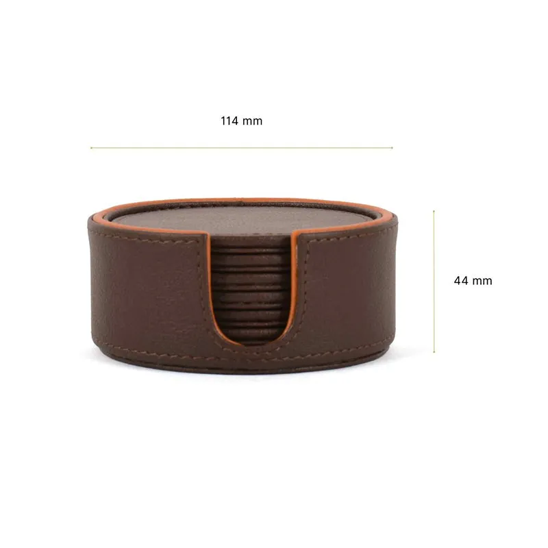 Tisca Faux Leather Coaster (Brown) - Seven Piece Set media 9