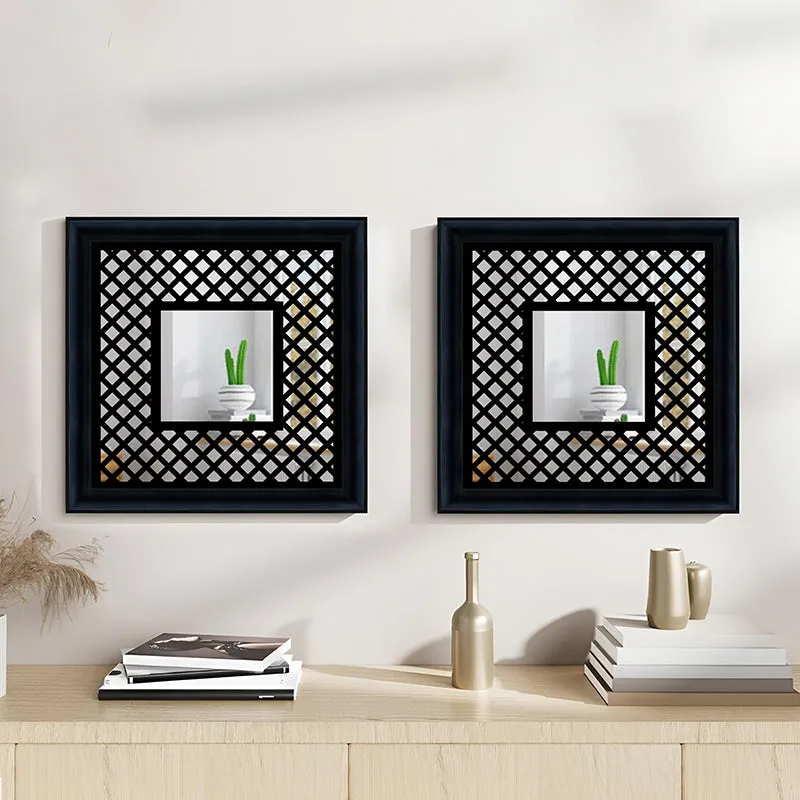 Jharokha View Decorative Wall Mirror (Black) - Set Of Two media 1