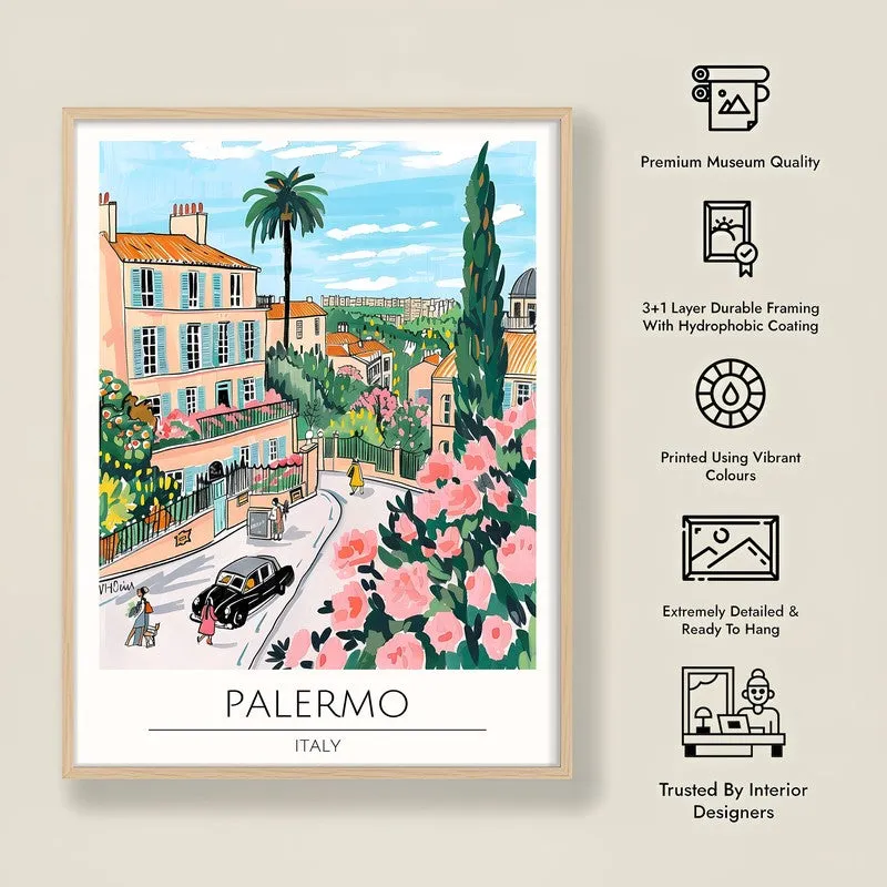 Vintage Palermo Framed Canvas Archival Canvas Wall Painting - Natural Brown Frame media 8