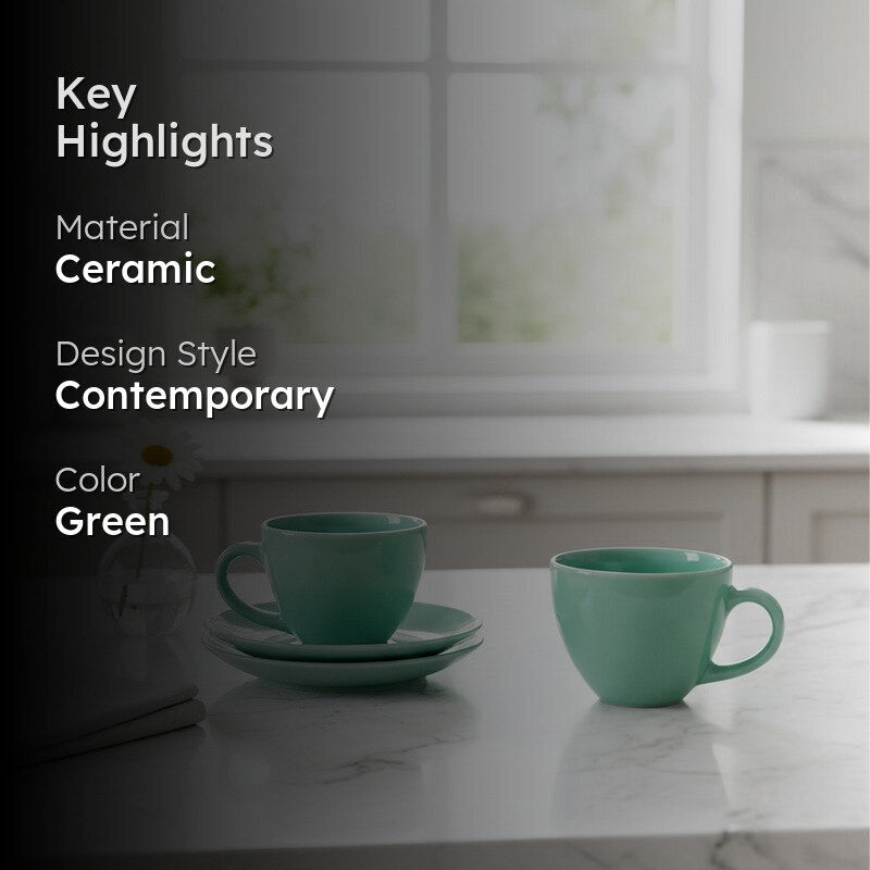 Ceramic Cup & Saucer (Sage Green/180 mL Each) - Set of Two media 2