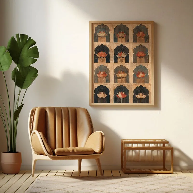 Heritage Lotus Arch Motif Canvas Wall Painting With Brown Frame media 6