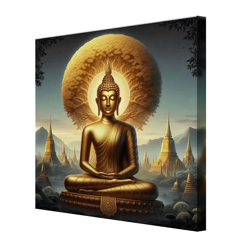 Golden Serene Buddha Wall Painting media 5