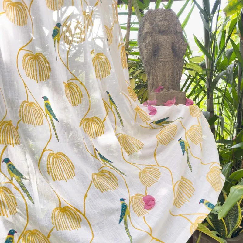 Tranquebar Home Floral Whisper Polyester Curtains(Yellow) - Set Of Two media 1
