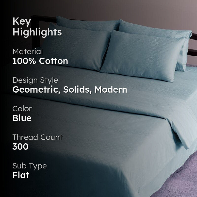 Meander Geometric Cotton Bedsheet (Azure) - 300 TC media 2