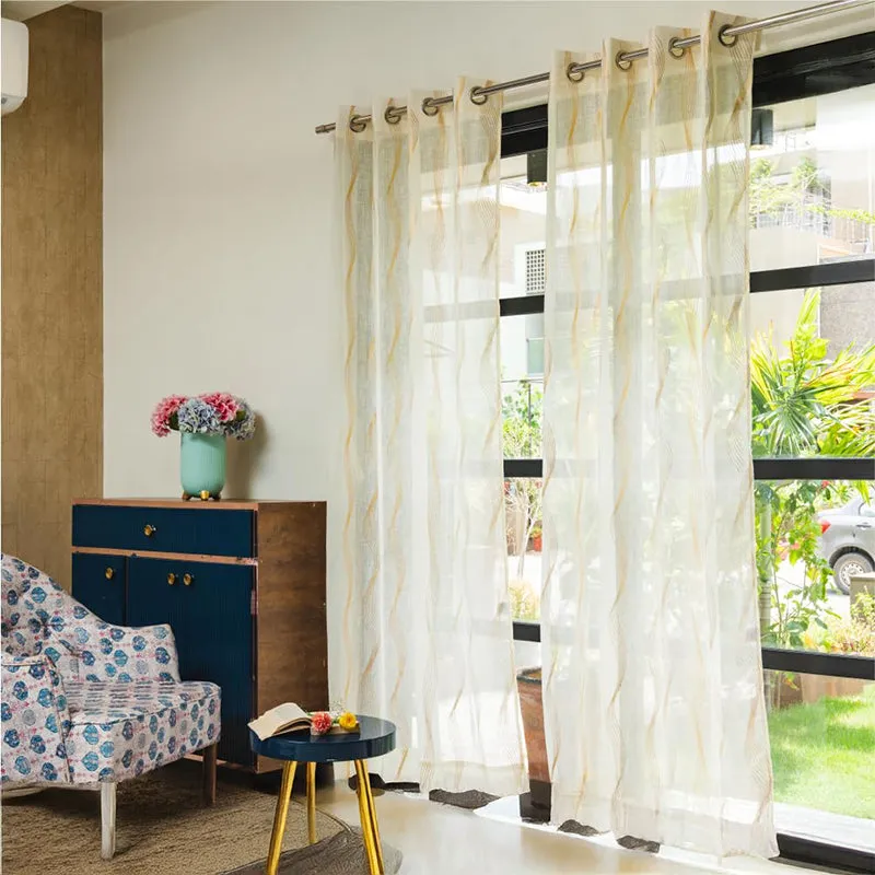 Urban Space Pampas Gold Foil Printed Curtain - Set Of Two media 2