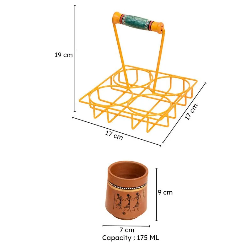 Umika Terracotta,Wood,Metal Tea Cup (175 mL Each) - Five Piece Set media 8