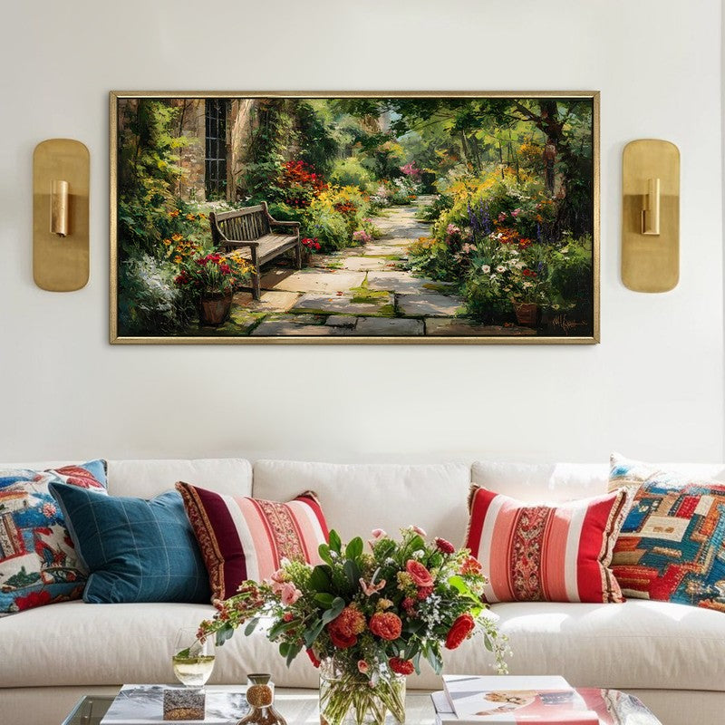 Garden Walk Canvas Wall Painting With Frame