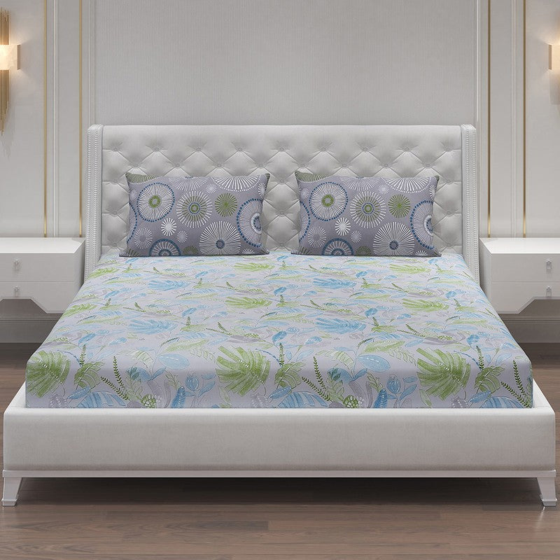 Monte Carlo Floral Dream Cotton Bedsheet(Blue,Grey) - 104 TC media 3