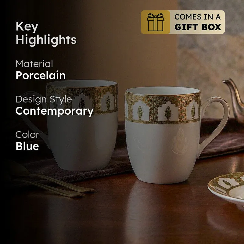 Gilded Chinar Coupe 24k Gold Brushed Porcelain Coffee Mug (280 mL Each) - Set Of Six media 2