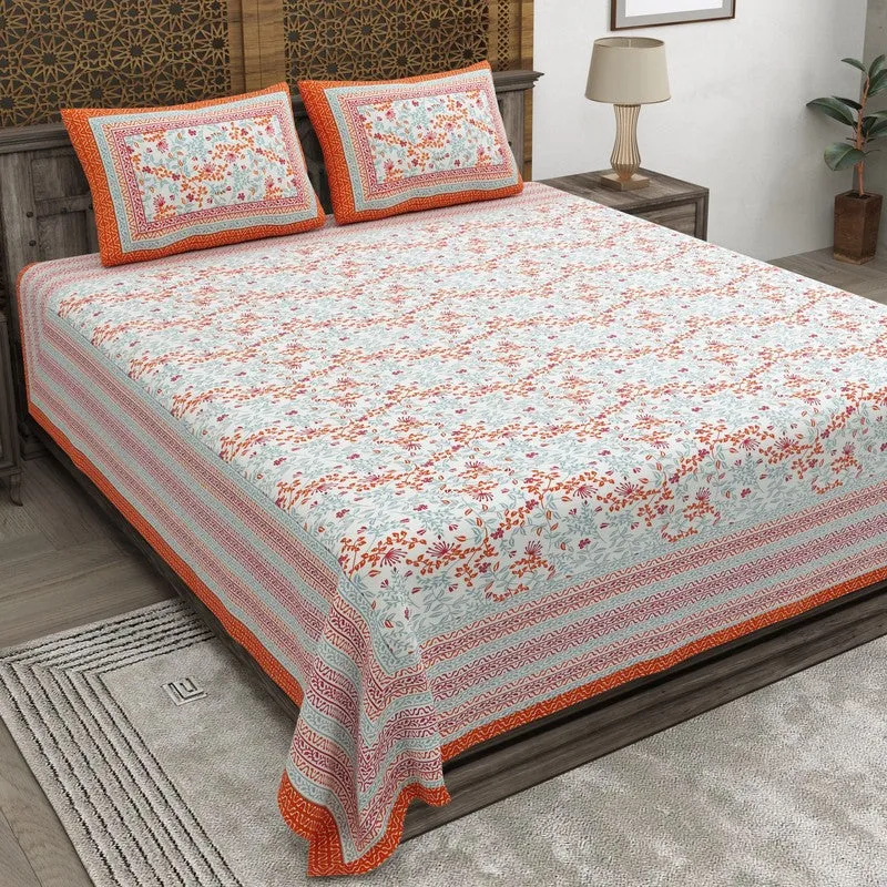 Aurava Cotton Bedsheet (Orange,Blue) - 240 TC media 1