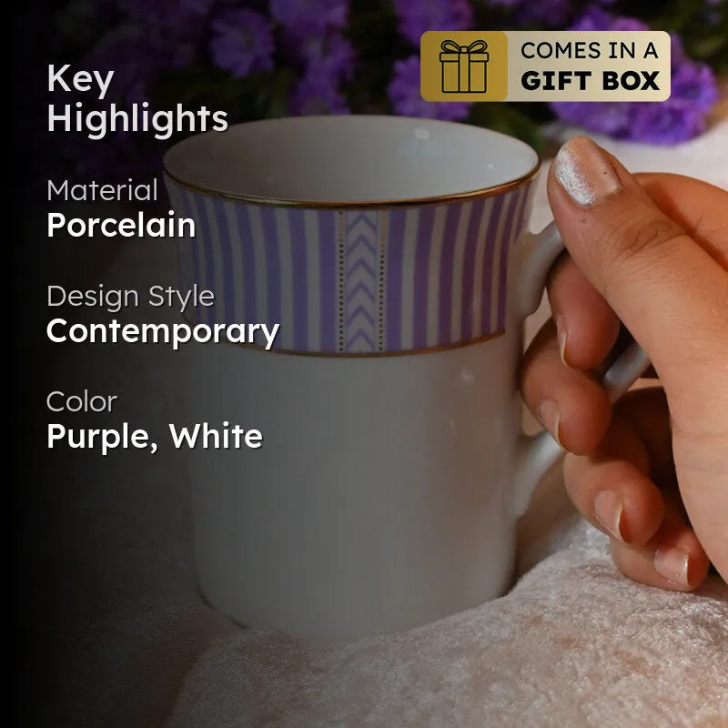 Stripe Classic 24k Gold Brushed Porcelain Coffee Mug (Purple/300 mL Each) - Set Of Six media 2