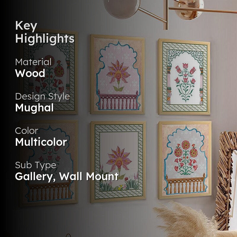 Nastaran Mughal Wall Art With Frame - Set Of Six media 2