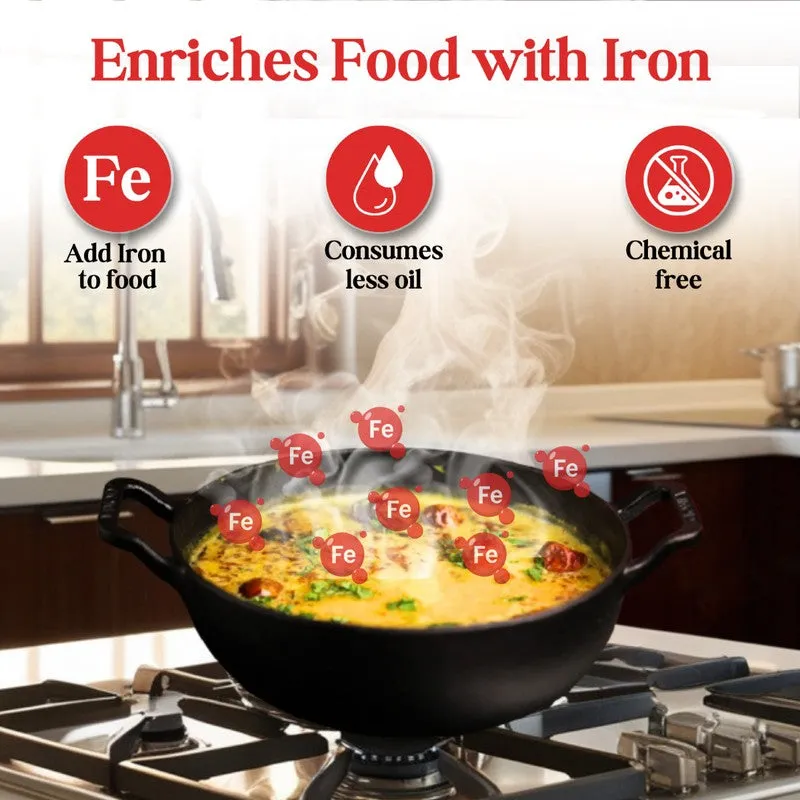 Vinod Fayric Cast Iron Kadhai With Lid- 3300 mL/12 Inches - 4