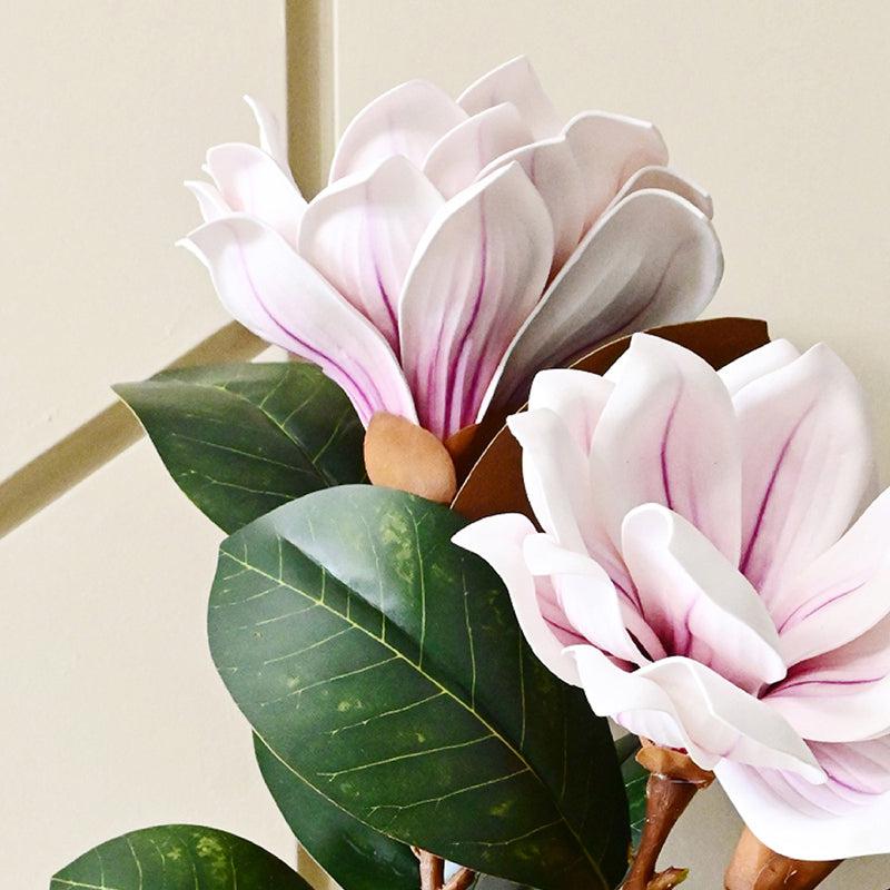 Artificial Magnolia Polyester Flower Stick - White & Pink media 5