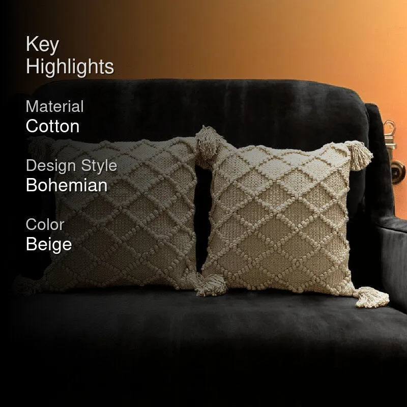 Plush Grid Tufted Cushion Cover (Beige) - Set Of Two media 2