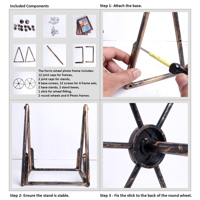 Antique Ferrous Wheel Rotating Plastic Photo Frame - Brown media 8