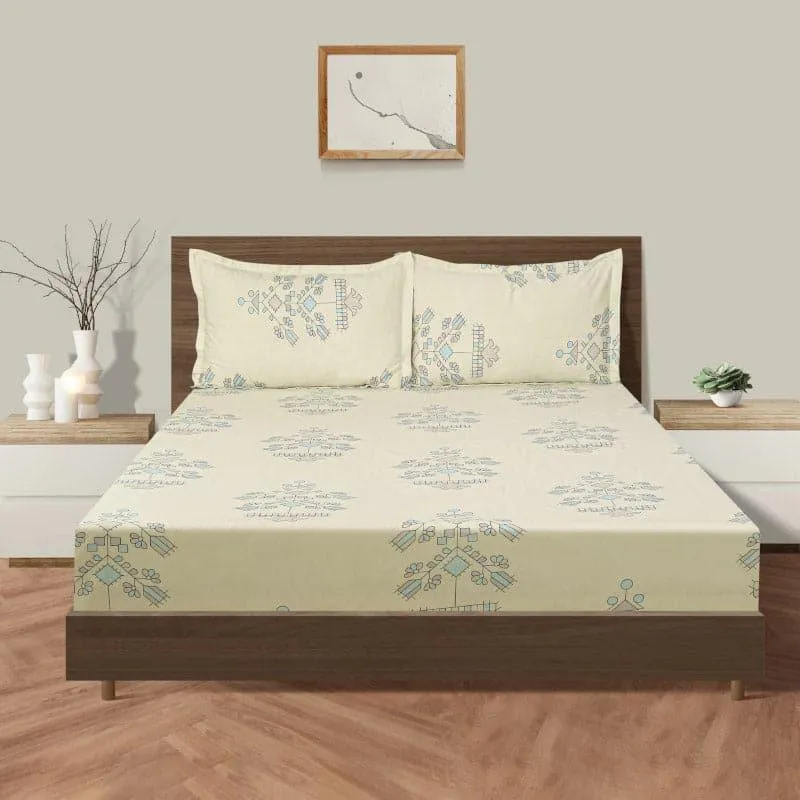 Swayam Navae Floral Cotton Bedsheet (Yellow) - 160 TC media 1