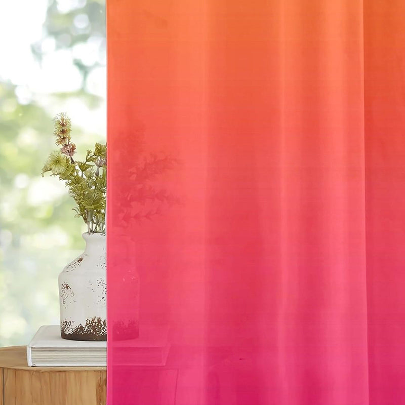 Ombria Linen Texture Sheer Curtain (Pink,Yellow) - Set Of Two media 4