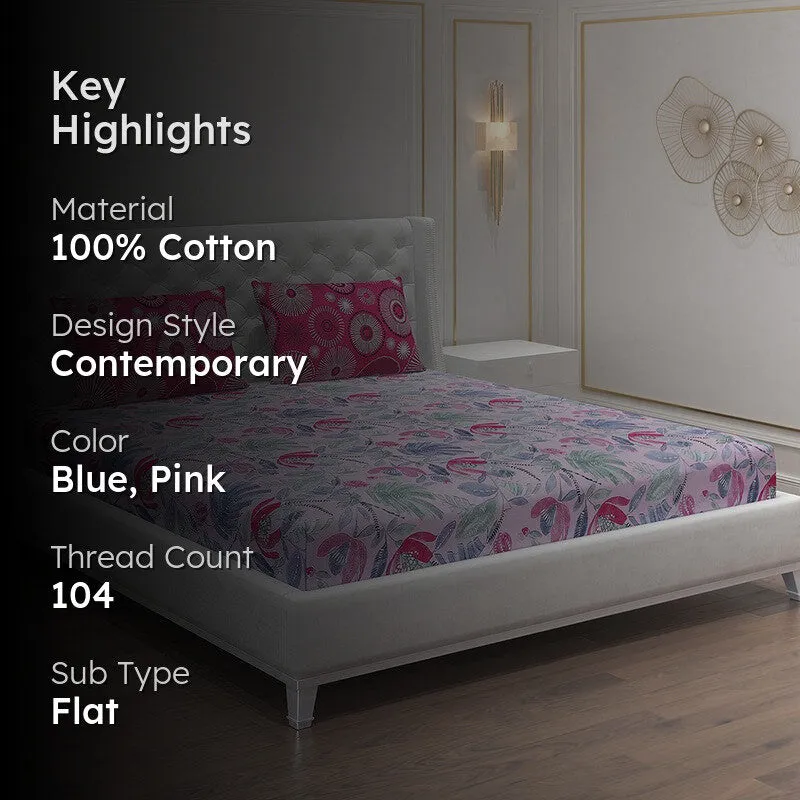 Monte Carlo Floral Dream Cotton Bedsheet(Blue,Pink) - 104 TC media 2