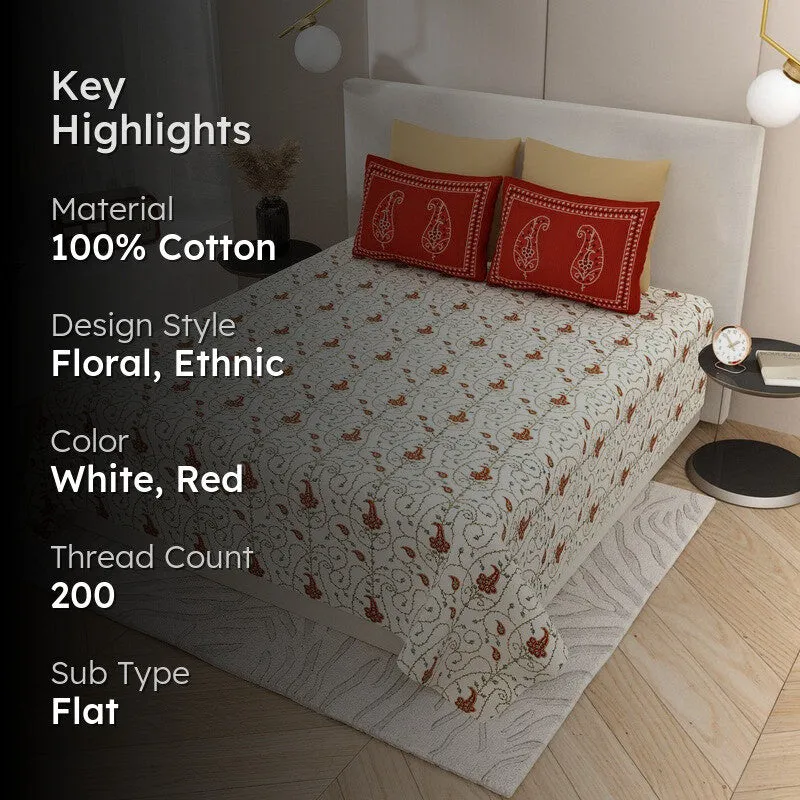 Crimson Vine Cotton Bedsheet - 200 TC media 2