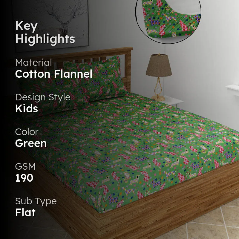 Warm Paws Flannel Cotton Flannel Bedsheet (Green) - 190 GSM media 2