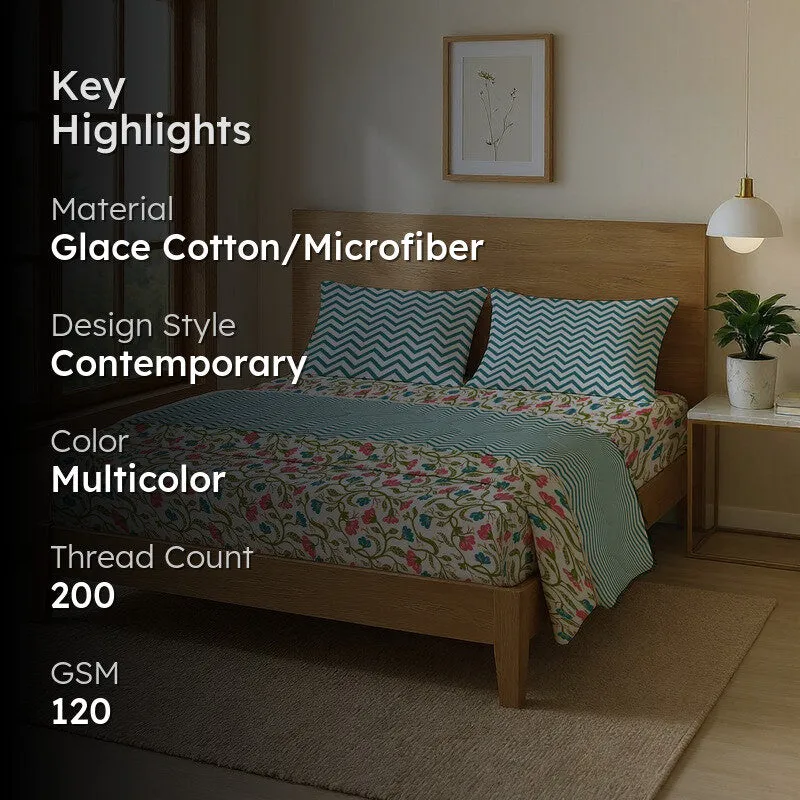Urban Space Cozea Multicolor Glace Cotton,Microfiber Bedding Set (200 TC)  - Four Piece Set media 2