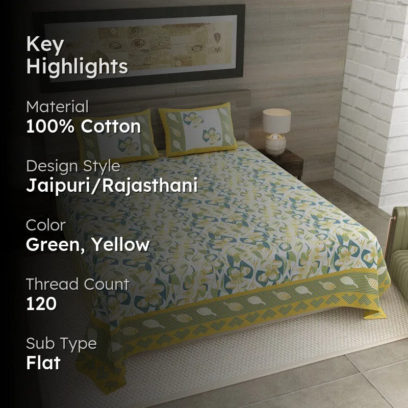 Royal Style Cotton Bedsheet (Green,Yellow) - 120 TC media 2