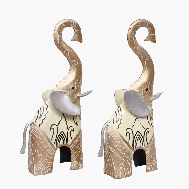 Joyful Gait Elephant Metal Showpiece - Set Of Two media 3