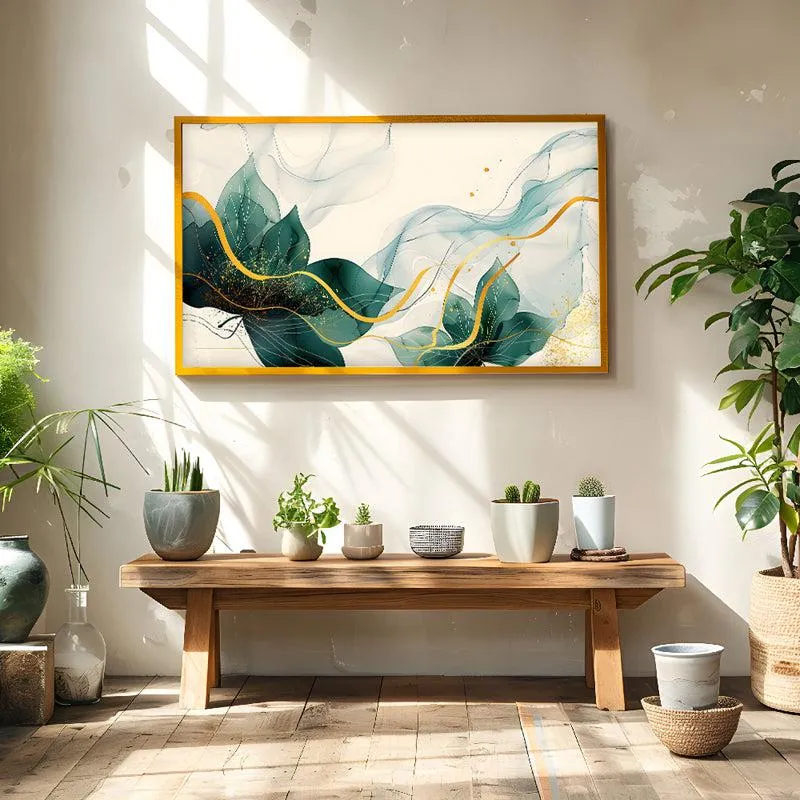 Enchanted Foliage Canvas Wall Painting With Frame - Gold media 1