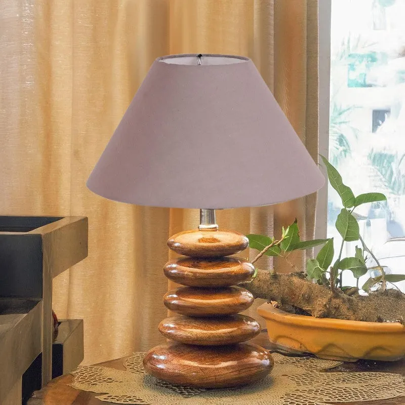 Glynor Cotton Table Lamp With Wooden Base - Grey media 3