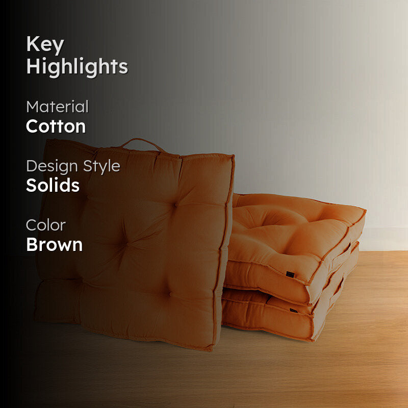 Cushflow Solid Cotton Floor Cushion (Brown) - Set Of Three media 2