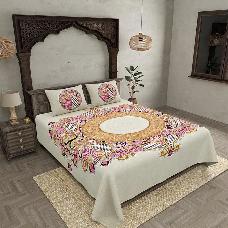 Padmini Pride Ethnic Cotton Bedsheet (Pink) - 140 TC media 1