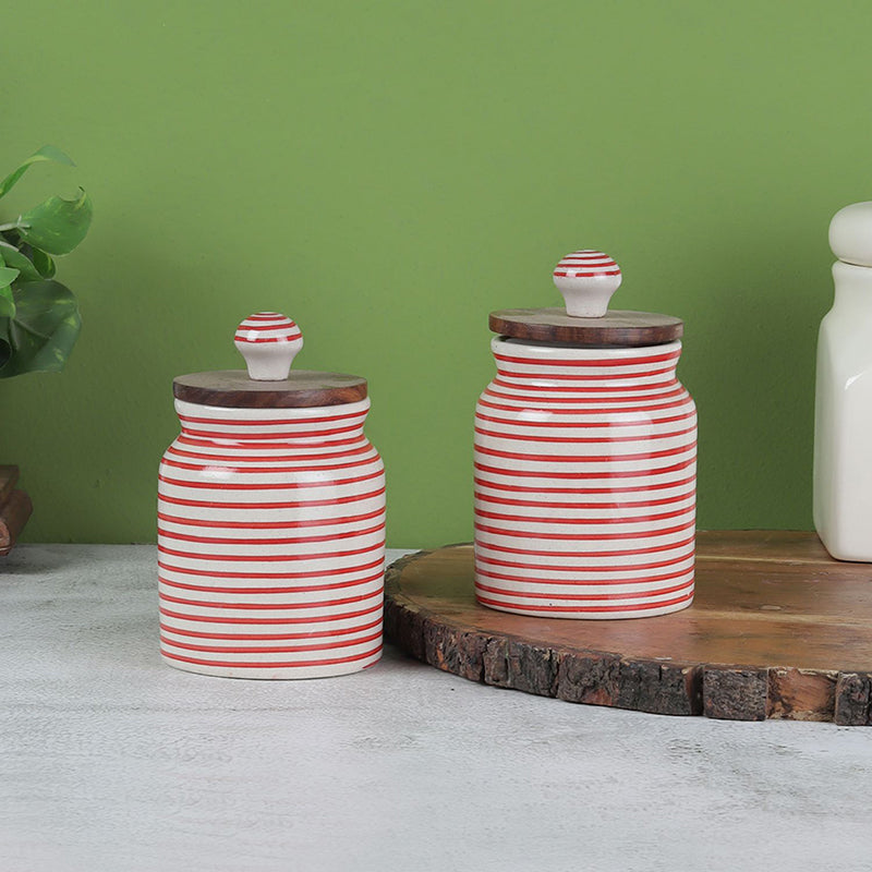 Tiare Ceramic Jar (Red/300 mL) - Set Of Two