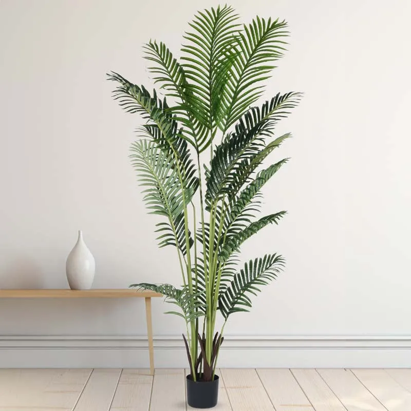Faux Lush Areca Plam Plant With Black Plastic Pot - 6.6 Feet media 3