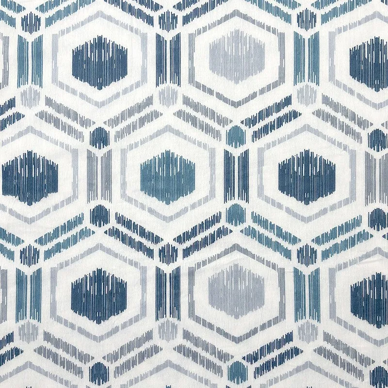 Close-up of blue, grey and off-white hexagonal geometric pattern
